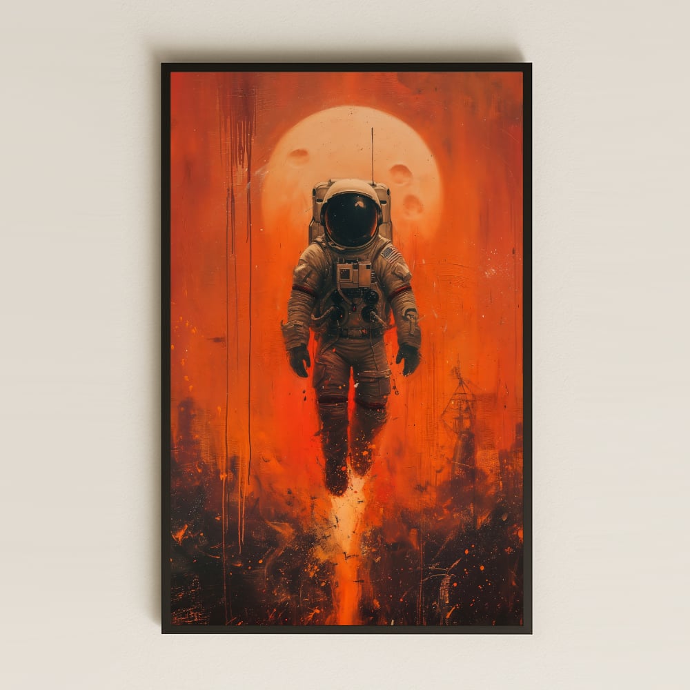 Alevli Astronot ve Dolunay Temalı Pleksi Tablo