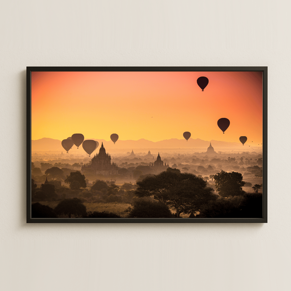 Bagan Tapınakları ve Balonlar UV Baskılı Gün Doğumu Tablosu