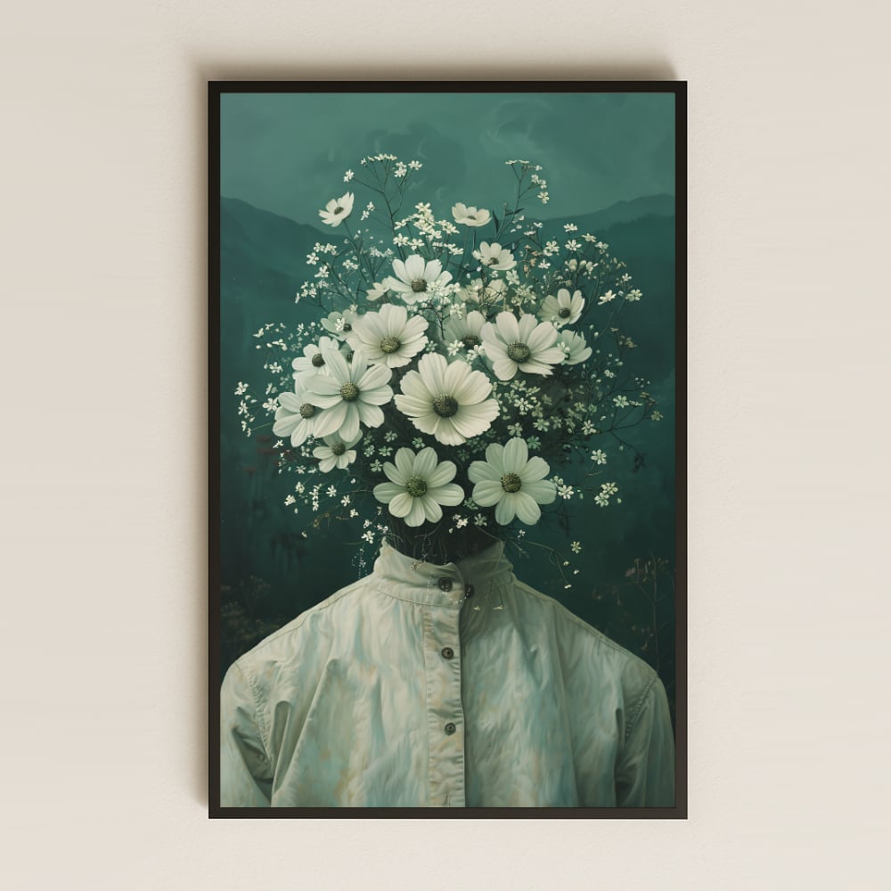 Çiçek Başlı Figür Tasarımlı Sürreal Şeffaf Pleksi Tablo