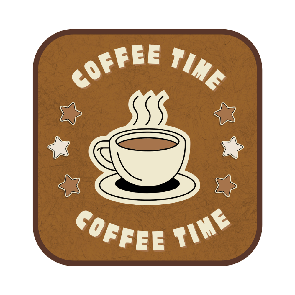 Coffee Time Desenli 6'lı Ahşap Bardak Altlığı