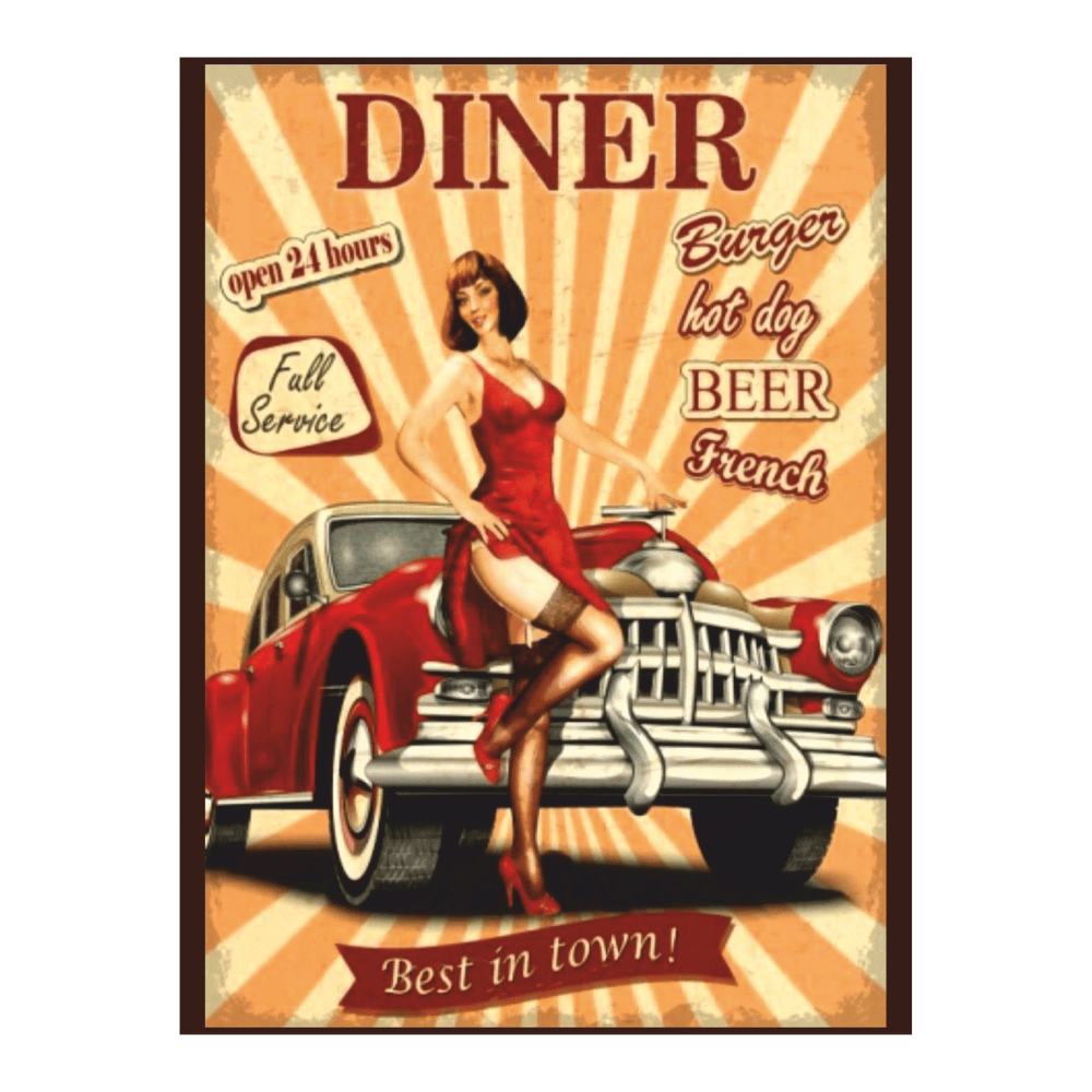 Diner Temalı Retro Ahşap Tablo