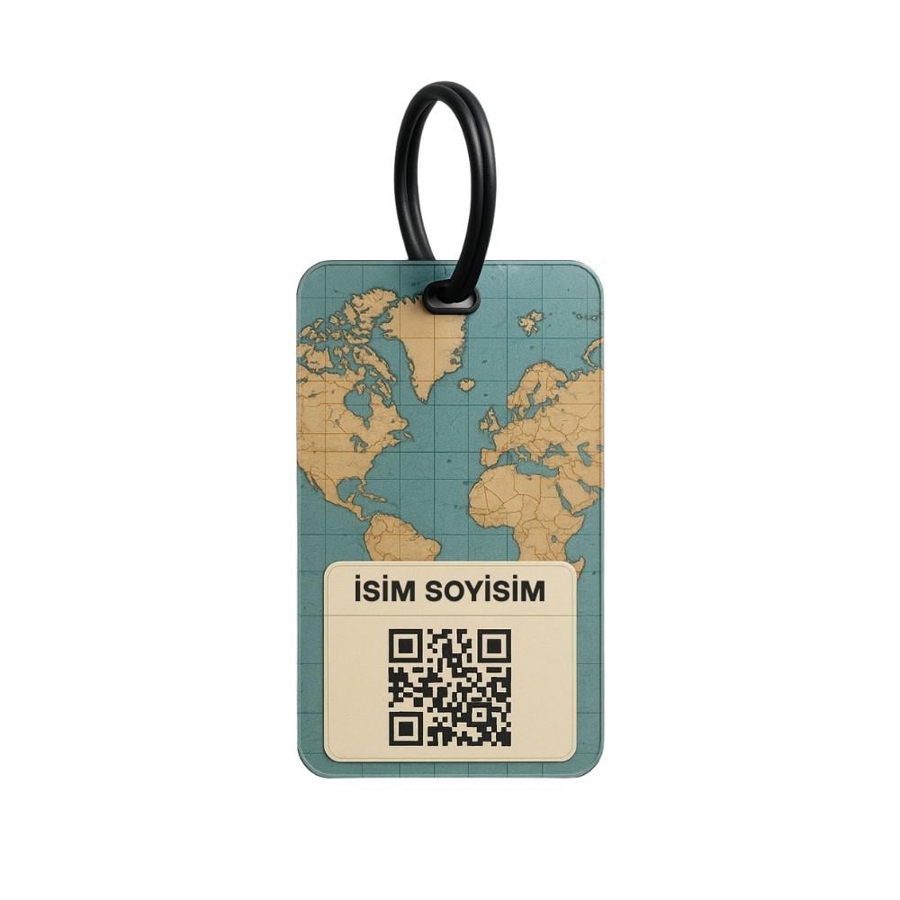 Dünya Haritalı QR Kodlu Bagaj Etiketi - Gezgin Stili