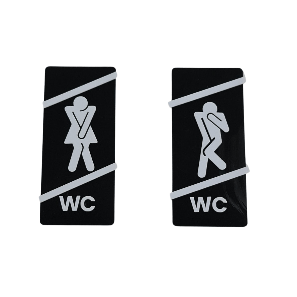 Eğlenceli Siyah-Beyaz WC Kapı Panosu – 10x20 cm Erkek & Kadın Seti