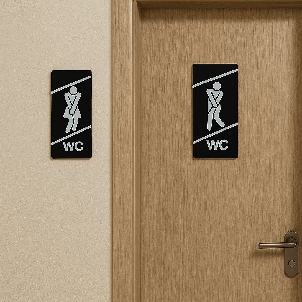 Eğlenceli Siyah-Beyaz WC Kapı Panosu – 10x20 cm Erkek & Kadın Seti