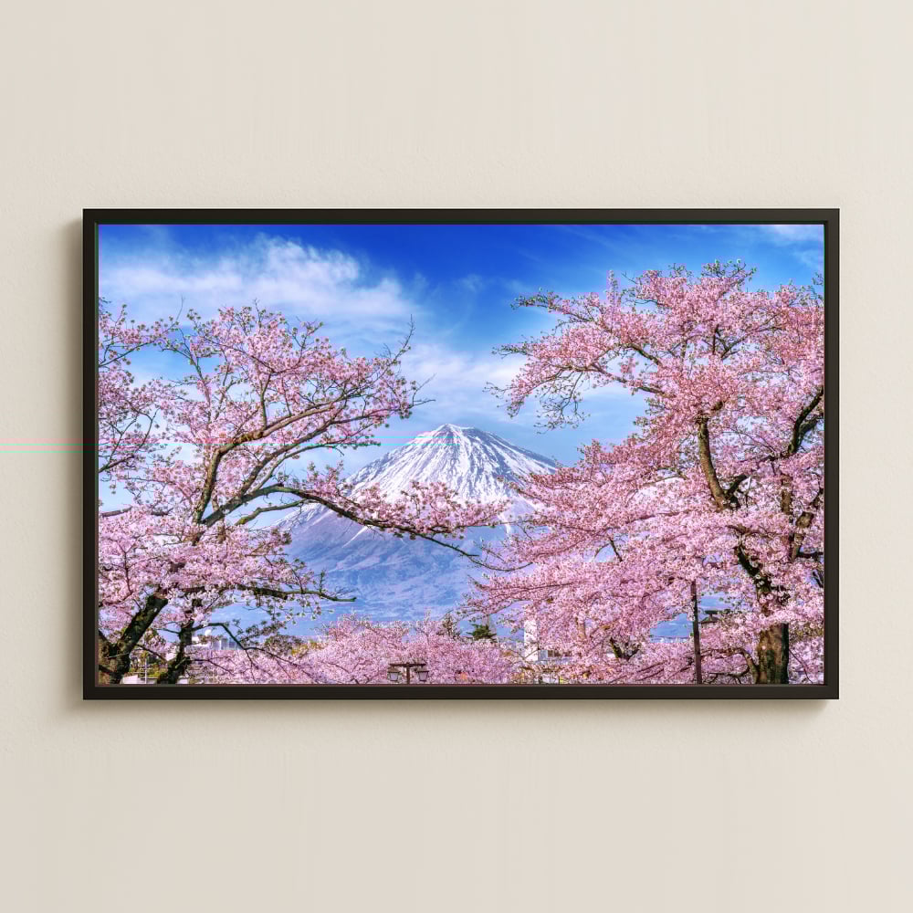 Fuji Dağı ve Sakura Ağaçları Temalı Retro Poster Tablo
