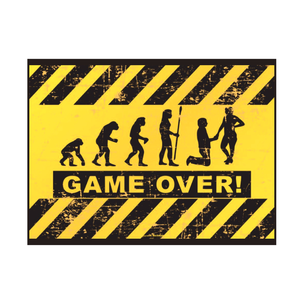 Game Over Bekârlığa Veda Temalı Retro Ahşap Tablo