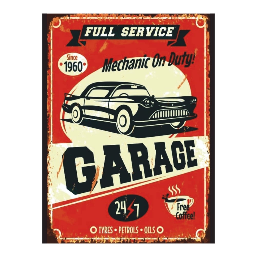Garage Full Service Retro Ahşap Tablo
