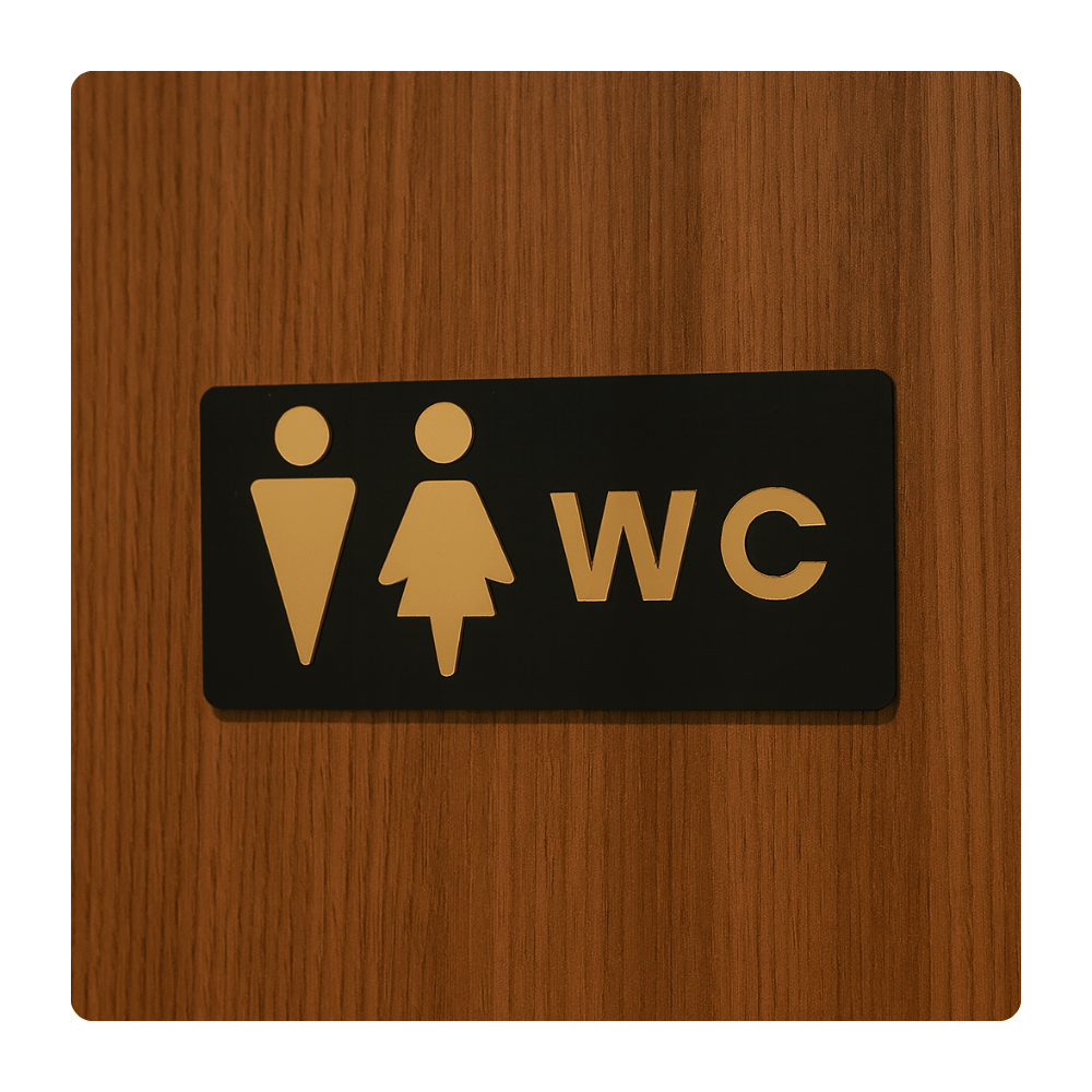 Gold Siyah Pleksi WC Kapı Panosu – Unisex Tuvalet Tabelası