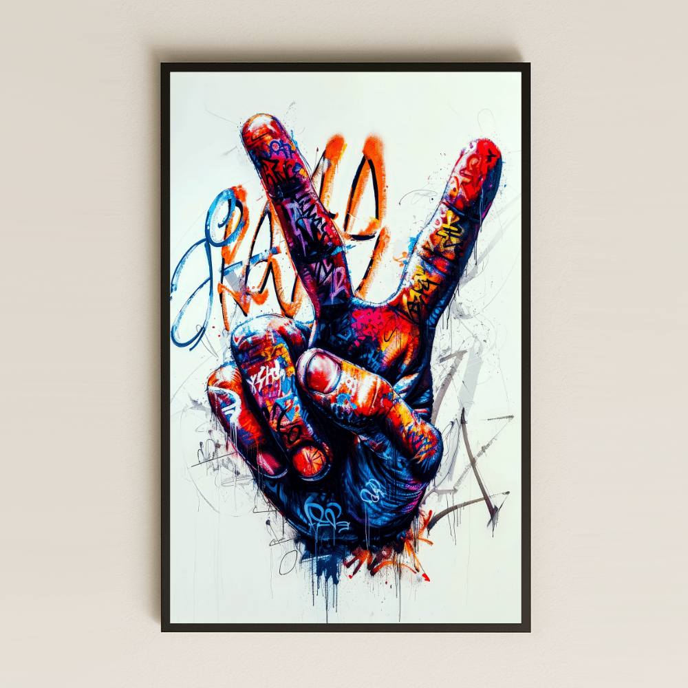 Graffiti Barış İşareti Temalı Şeffaf Pleksi Tablo