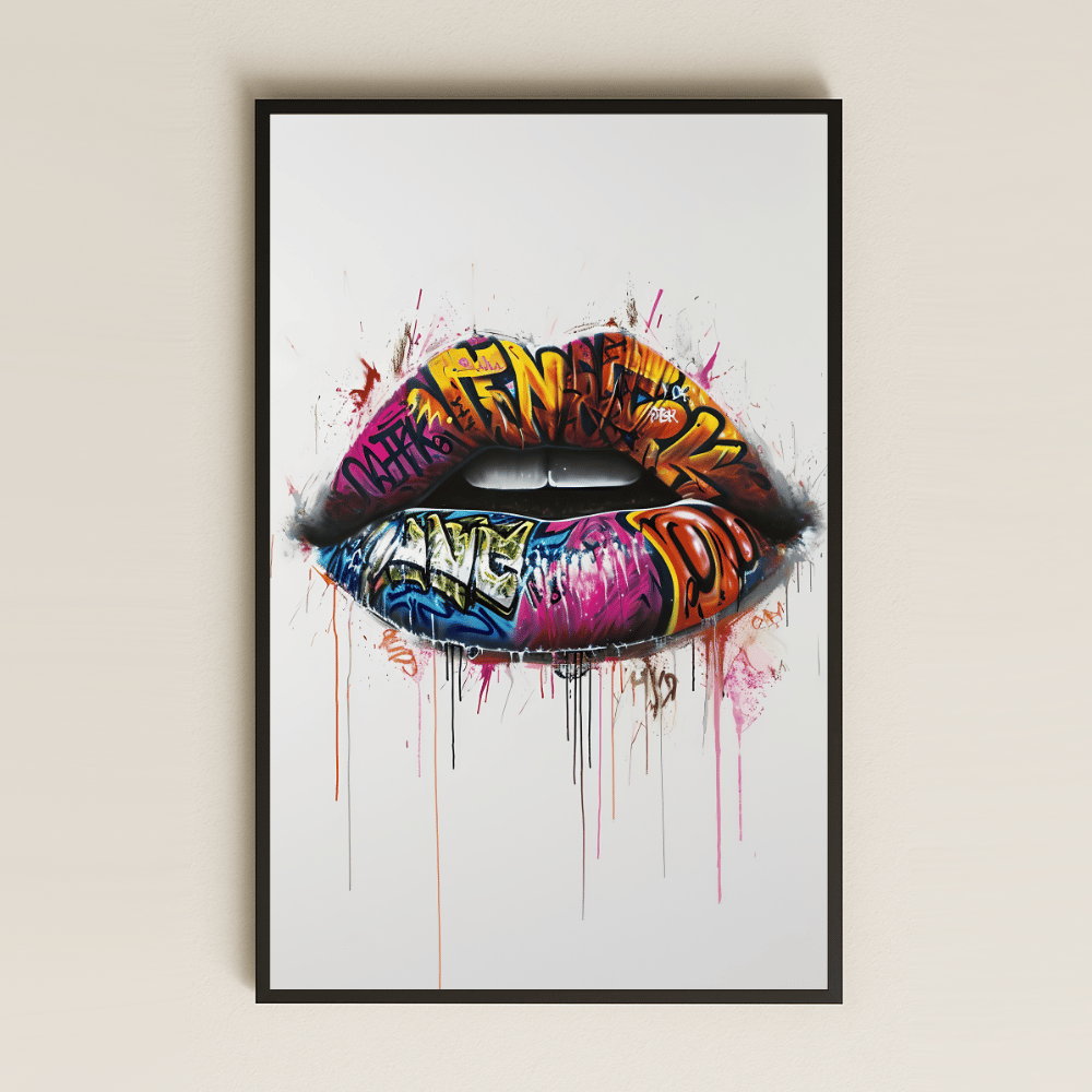 Graffiti Dudak Tasarımlı Pop-Art Şeffaf Pleksi Tablo