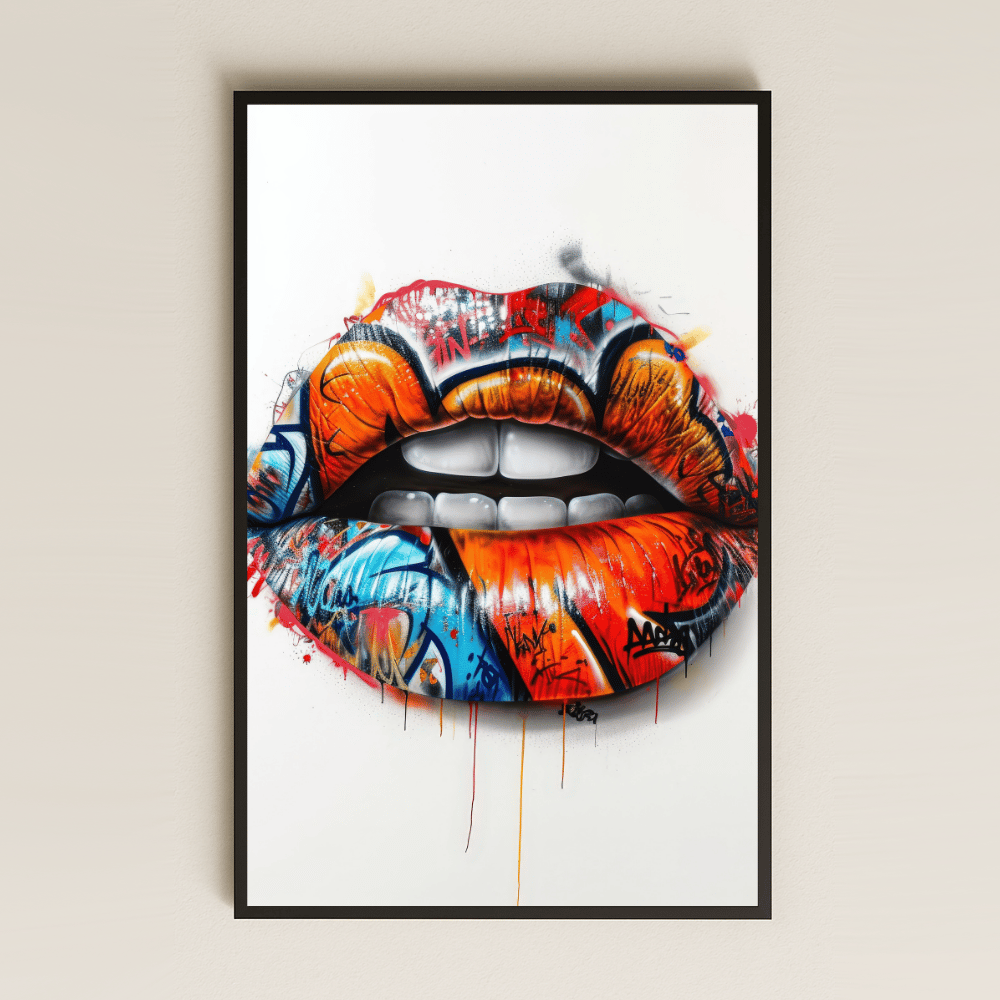 Graffiti Dudak Tasarımlı Renkli Pop-Art Şeffaf Pleksi Tablo