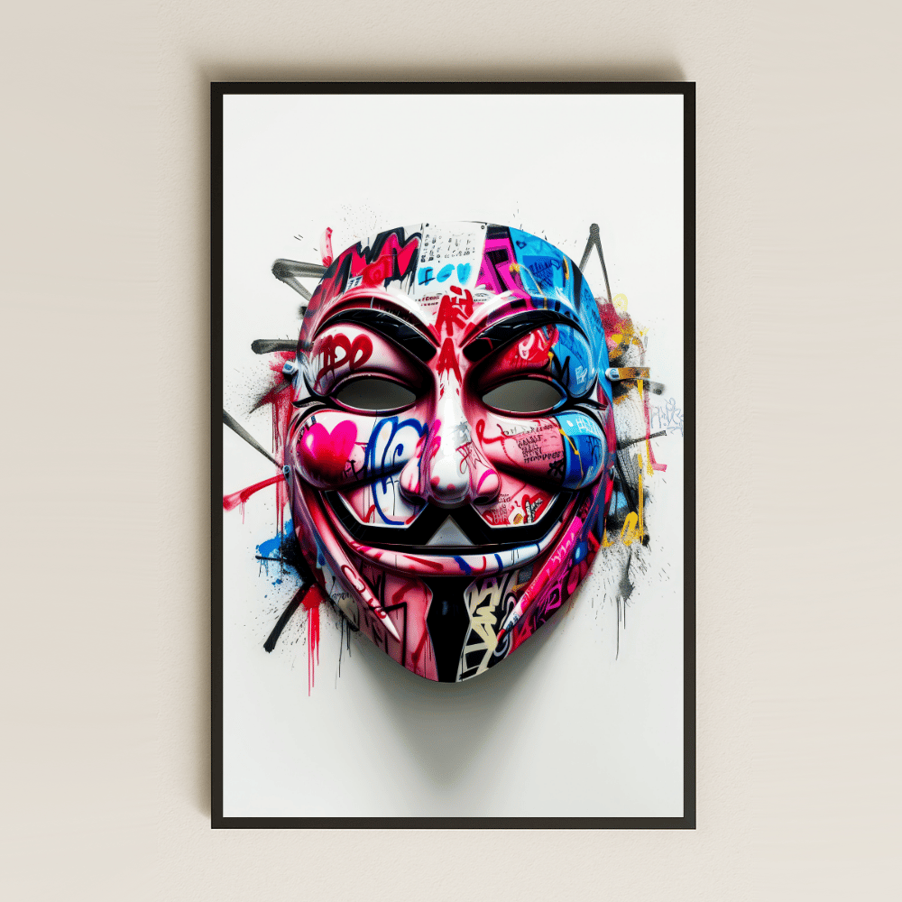 Graffiti Temalı Guy Fawkes Maskesi Şeffaf Pleksi Tablo