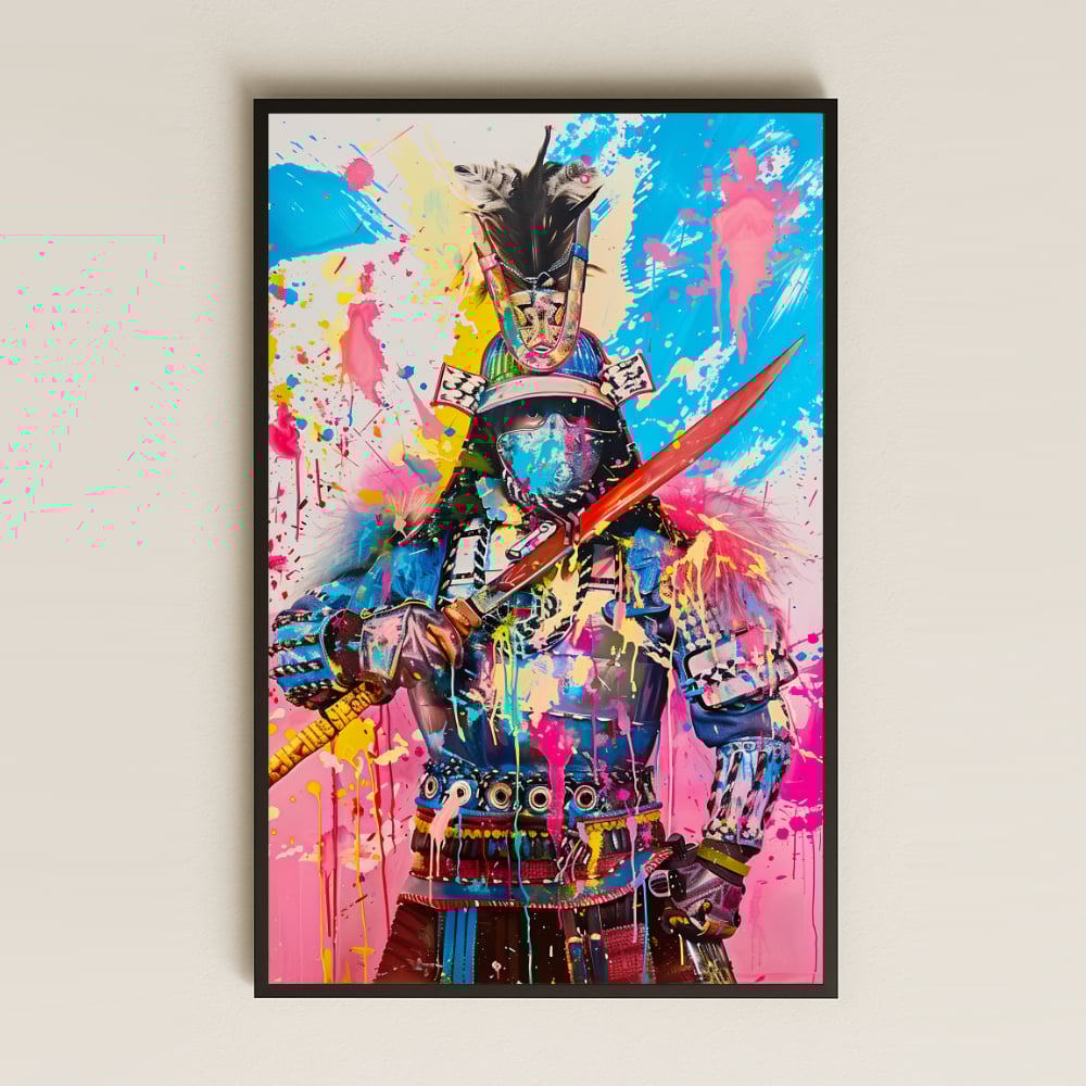 Graffiti Temalı Renkli Samuray Şeffaf Pleksi Tablo