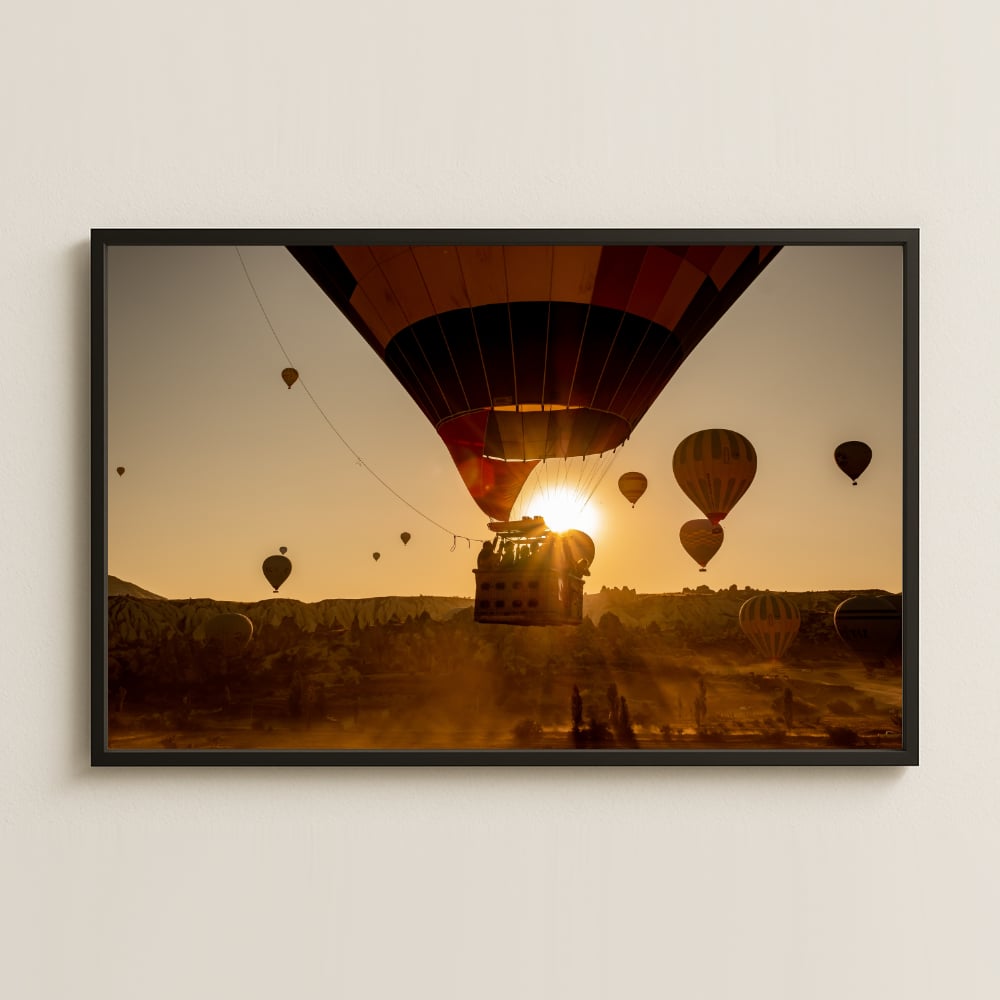 Gün Doğumu Altında Balonlar UV Baskılı Kapadokya Tablosu