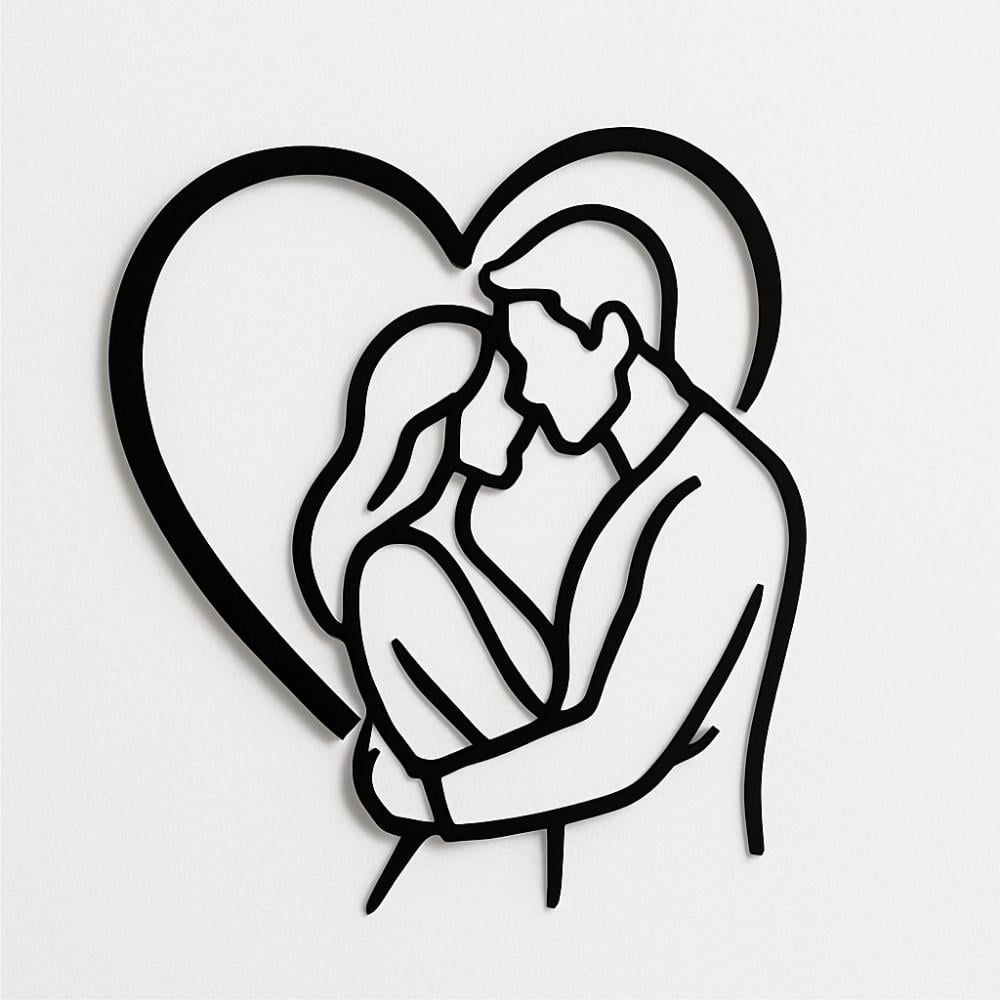 Kalp Silüetli Aşık Çift Pleksi Duvar Süsü Siyah