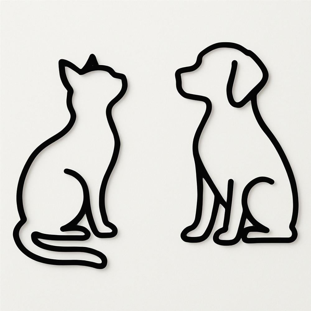 Kedi Köpek Silüeti 2'li Set Pleksi Duvar Süsü Siyah