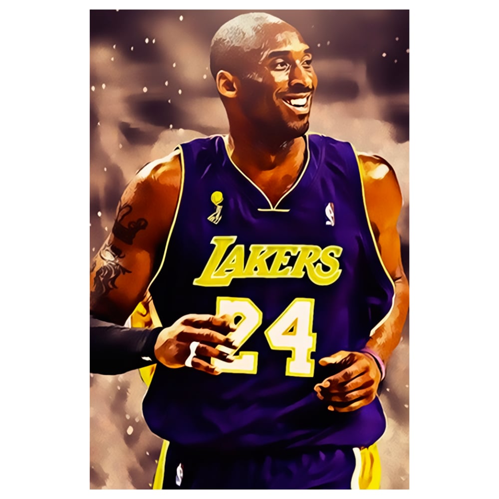 Kobe Bryant Gülümseyen Lakers Portresi Retro Ahşap Tablo