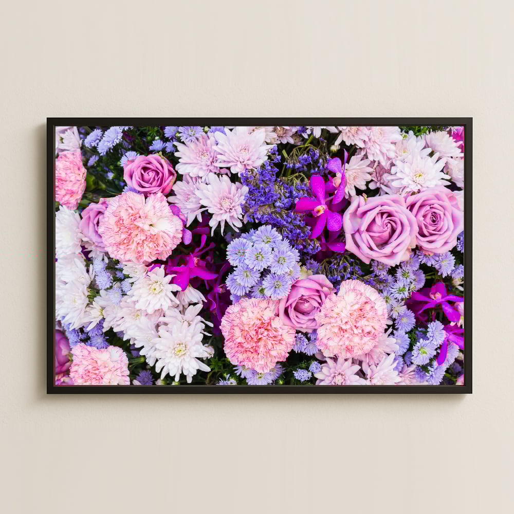 Lila ve Pembe Çiçekli UV Baskılı Renkli Tablo