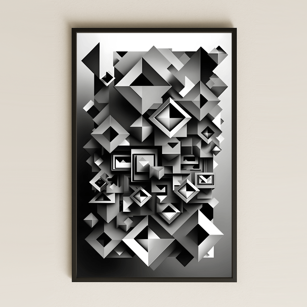 Monokrom Geometrik Derinlik Şeffaf Pleksi Tablo