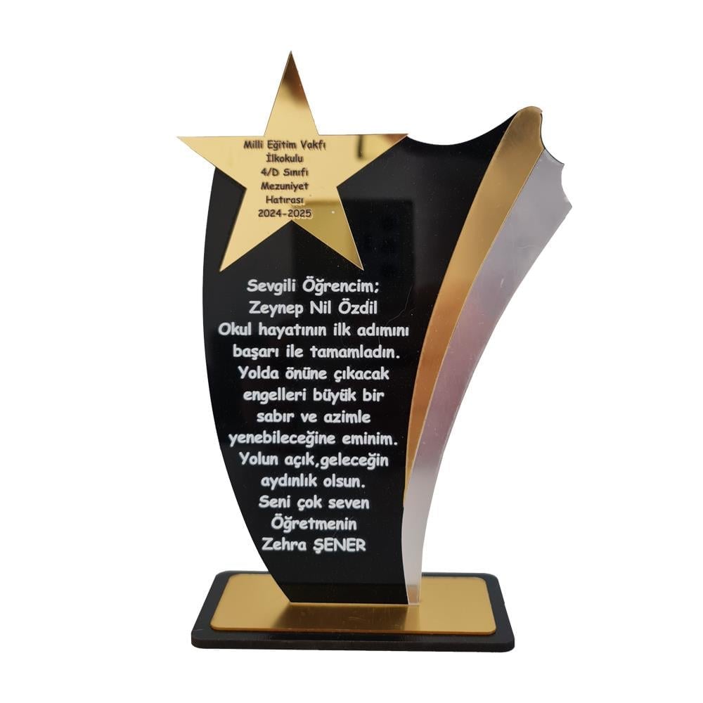 Öğrenciye Özel Yıldız Plaket - Şeffaf Pleksi