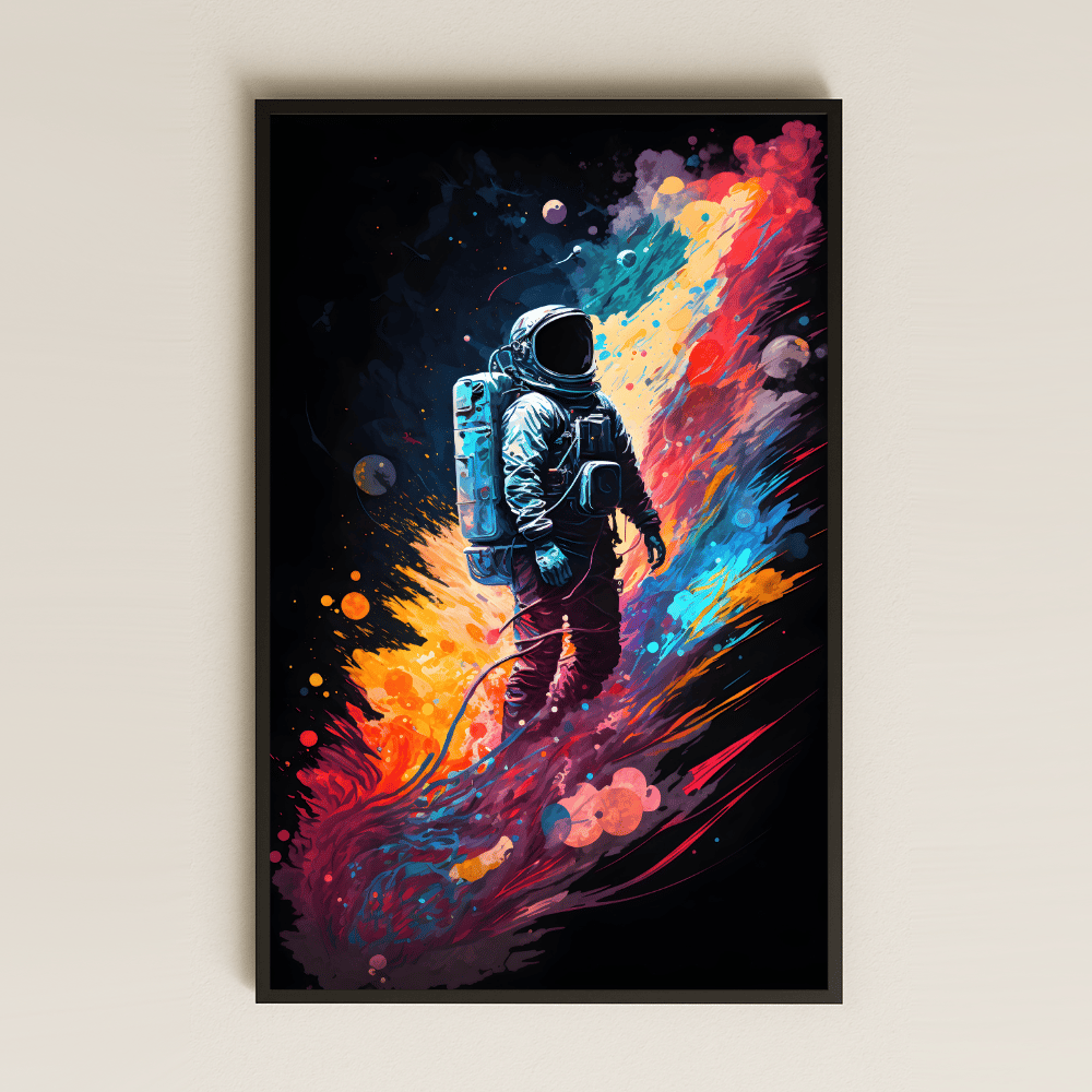Renk Patlaması Temalı Astronot Pleksi Tablo - Kozmik Fırça Darbesi