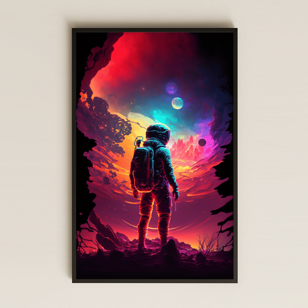 Renkli Gezegene Bakan Astronot Temalı Pleksi Tablo - Kozmik Keşif Dekoru