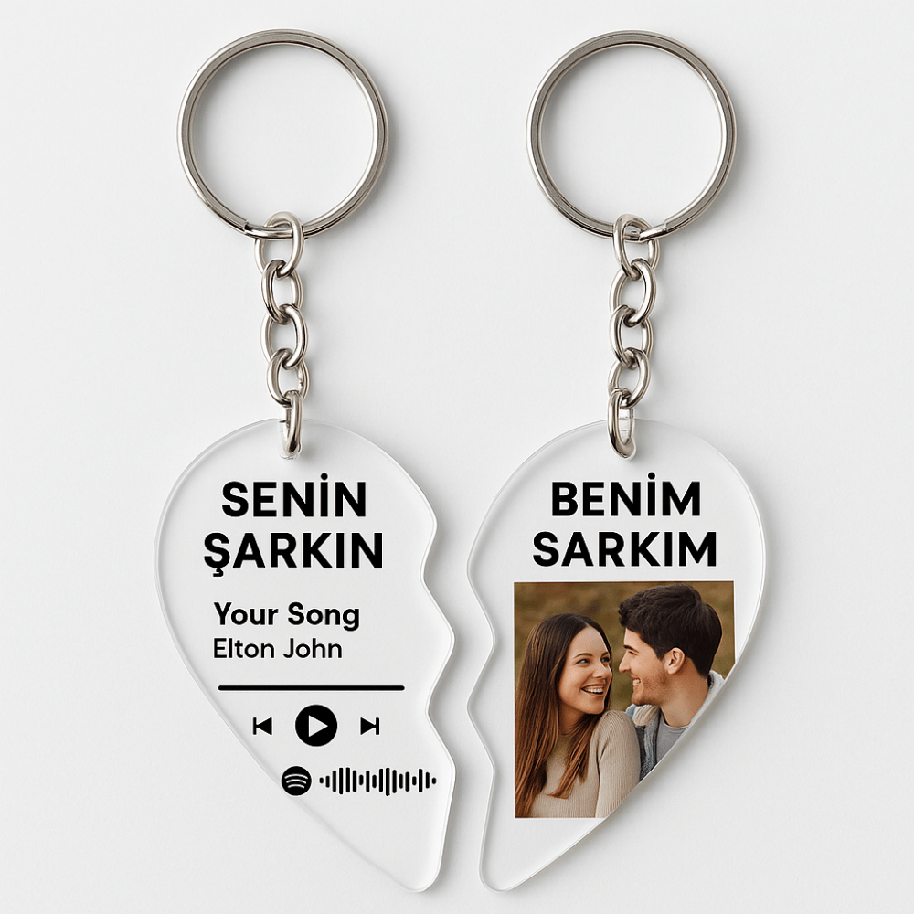 Senin ve Benim Şarkım Kalpli Spotify Anahtarlık Seti - 2'li Kişiye Özel