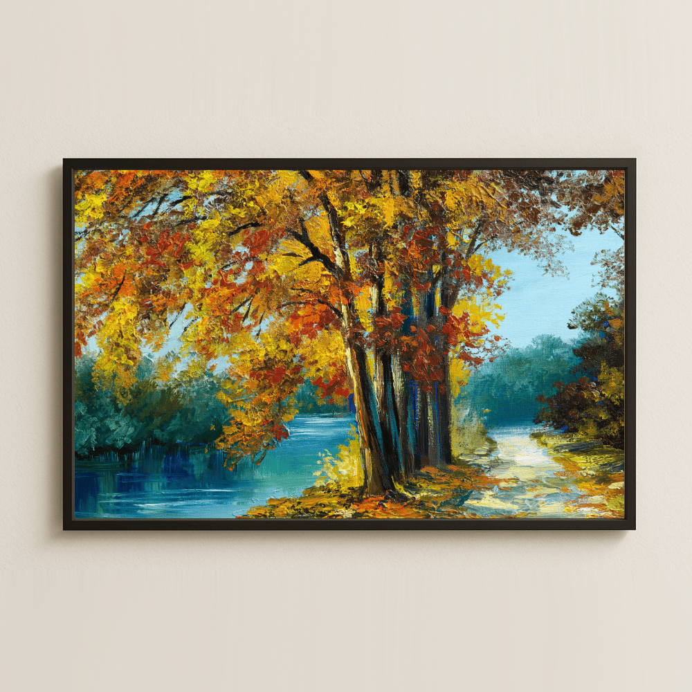 Sonbahar Nehir Yolu UV Baskılı Renkli Doğa Tablosu