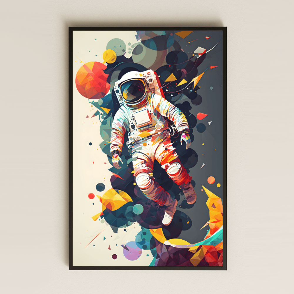 Soyut Geometrik Astronot Temalı Pleksi Tablo - Modern Uzay Sanatı Dekoru