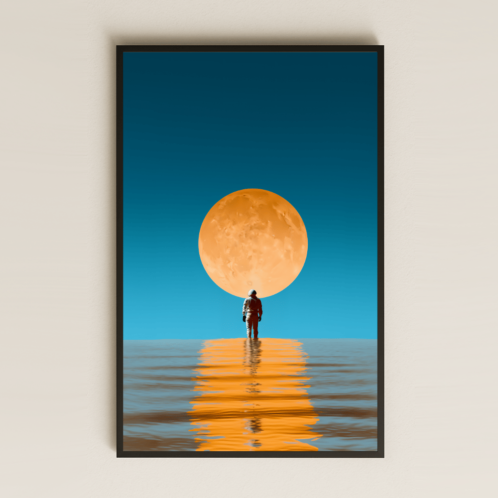 Turuncu Ay ve Astronot Temalı Pleksi Tablo