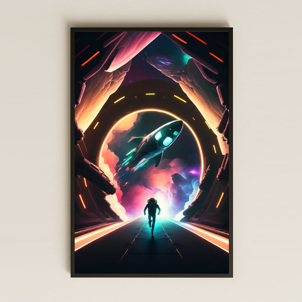 Uzay Gemisine Koşan Astronot Temalı Pleksi Tablo - Fütüristik Kaçış Anı