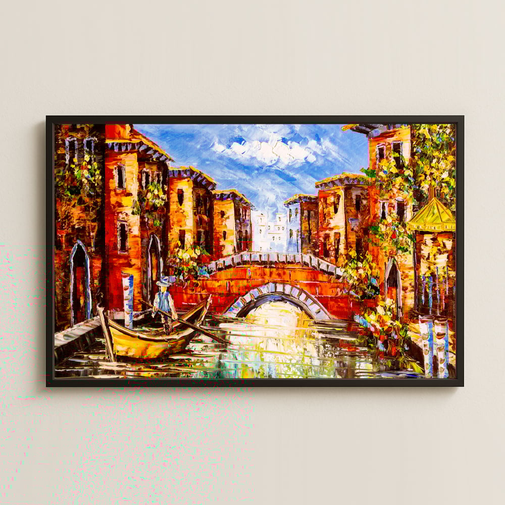 Venedik Kanalları ve Köprü UV Baskılı Renkli Tablo