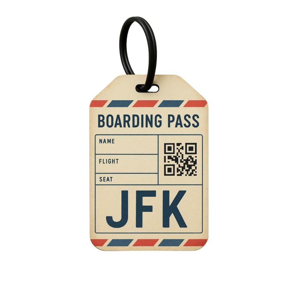 Vintage Uçuş Kartı Tasarımlı QR Kodlu Bagaj Etiketi - PVC