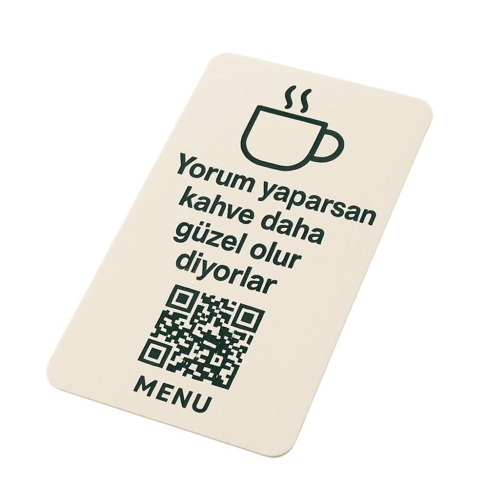 Yorumlu QR Menü Kartı - Kahve Sloganlı PVC Kart