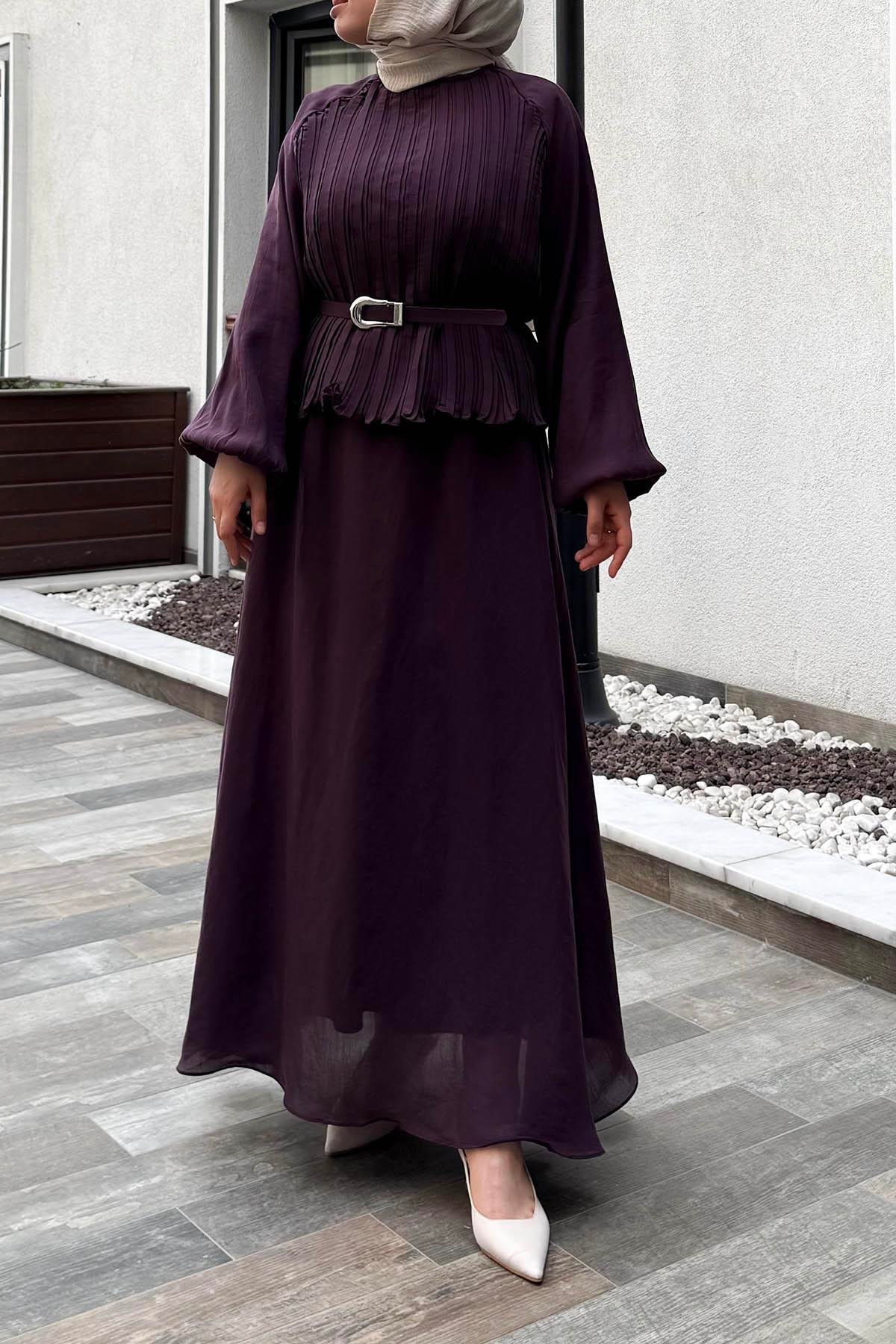 ATD Piliseli Tunik Etek Takım Bordo