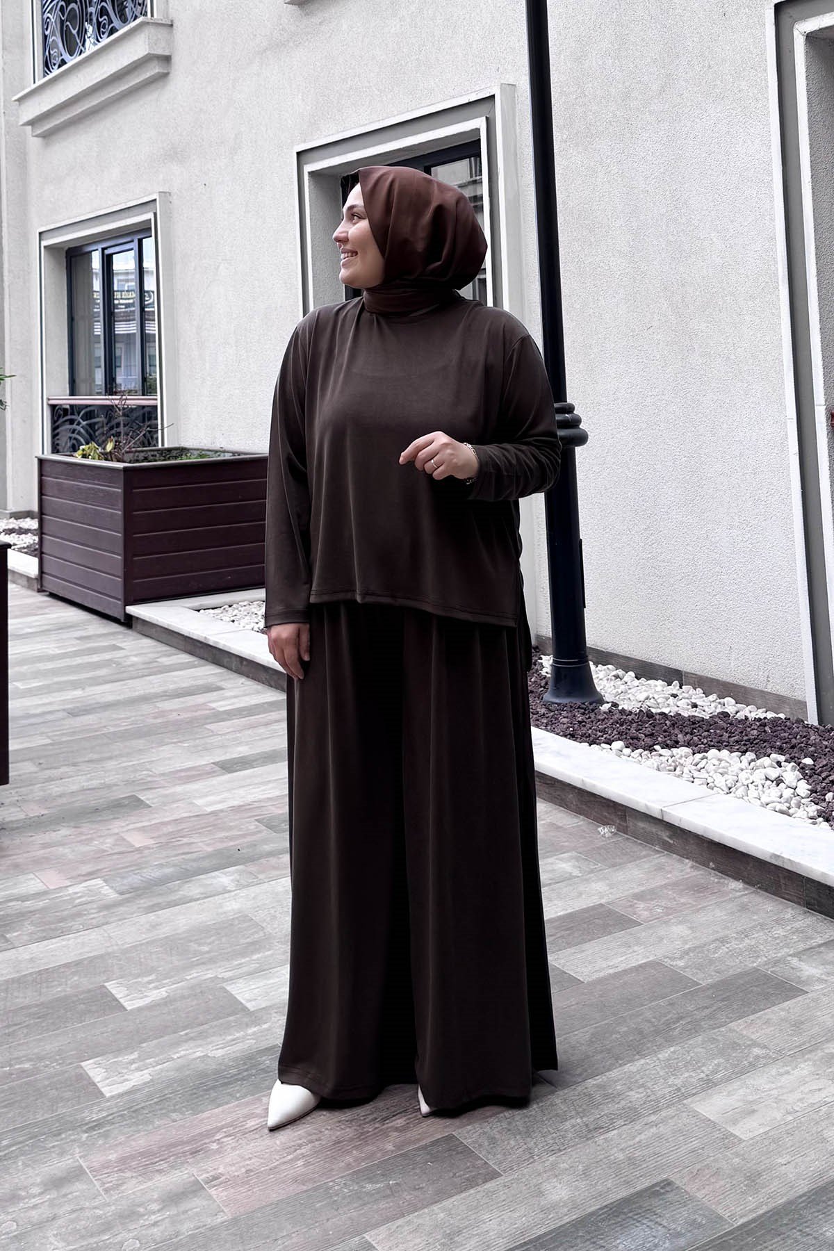 Etek Pantolon Spor Takım Kahve Rengi