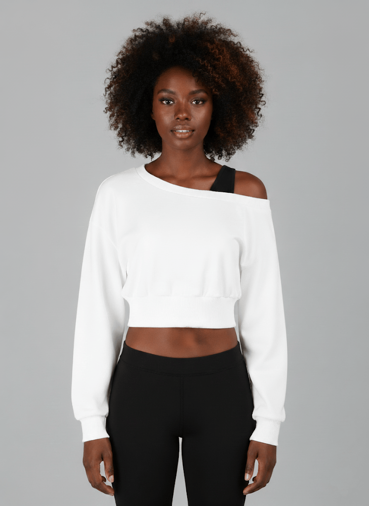 Askılı Modern Basic Omuzu Açık Beyaz Sweatshirt | Reglan Kol Kesim