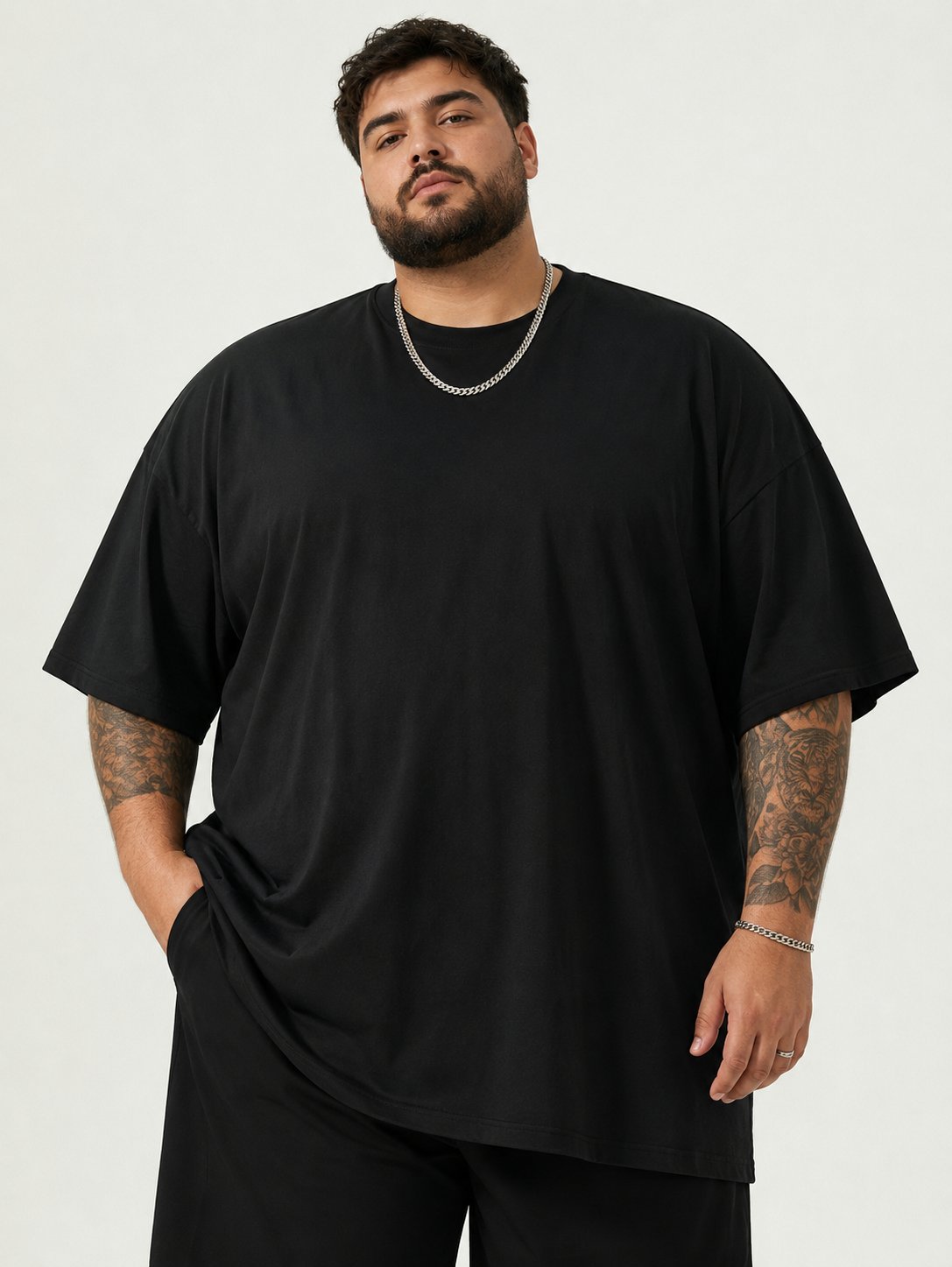 Battal Beden Oversize Siyah Basic T-Shirt – Rahat Kalıp %100 Pamuk Erkek Tişört