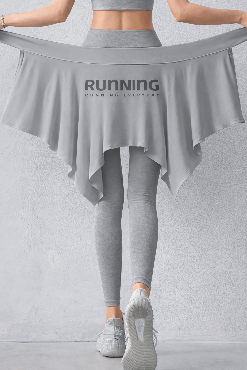 Kadın Gri Bağlamalı Yoga ve Tenis Eteği - Tayt Üstü Kalça Örtücü Pareo