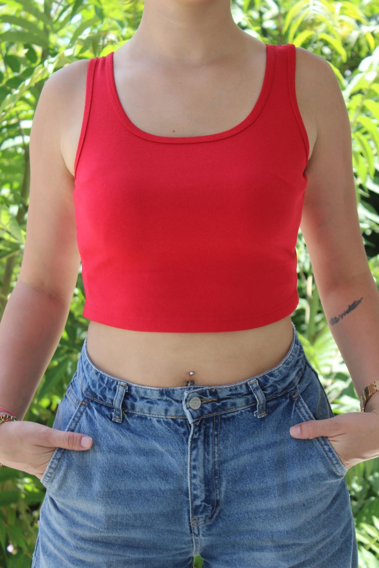 Kadın Kırmızı Basic Ribana Atlet Crop – Likralı Spor Üst