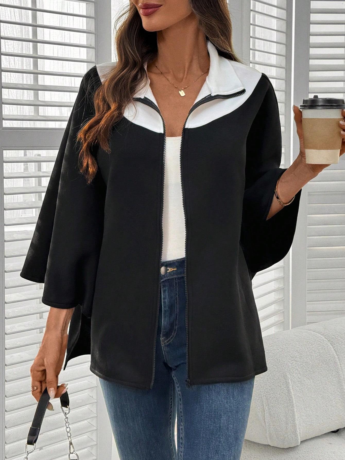 Kadın Panço Fermuarlı Sweat – Oversize Kesim, 3 İplik Şardonlu Kumaş