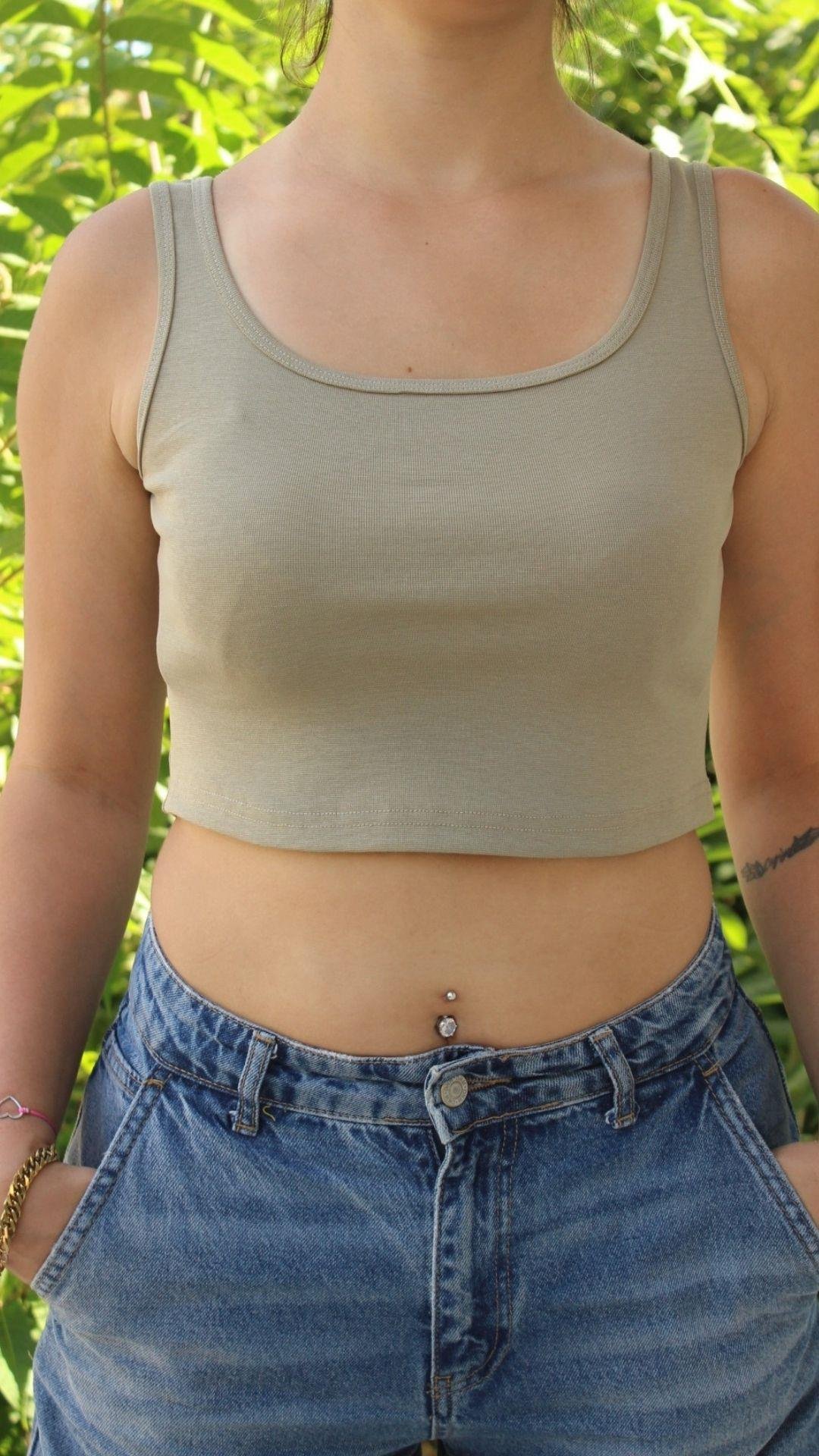 Kadın Yeşil Basic Ribana Atlet Crop – Likralı Spor Üst