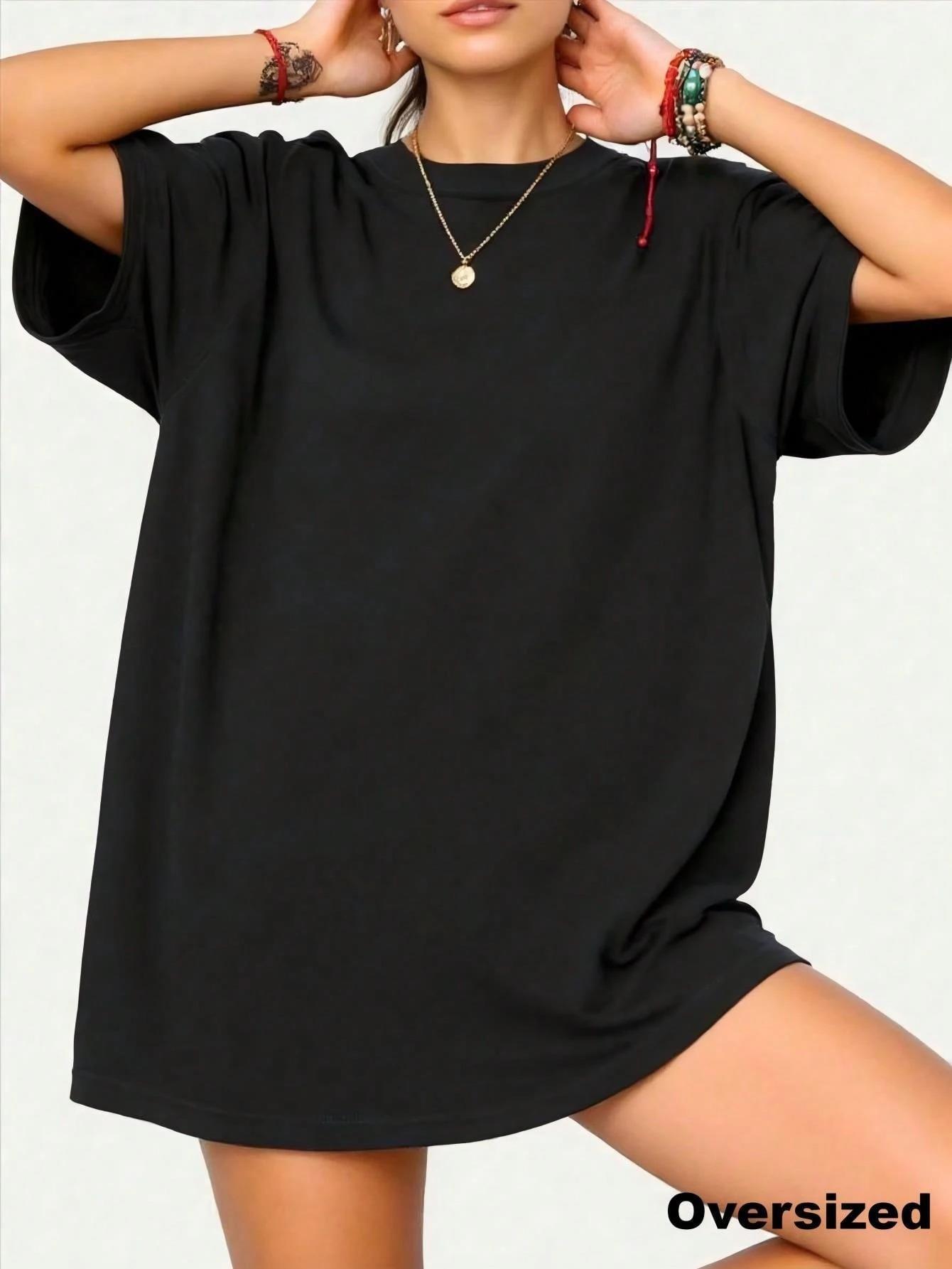 Premium Kalite Siyah Geniş Kesim Oversize T-Shirt - Düşük Omuzlu Pamuklu Bol Tişört 