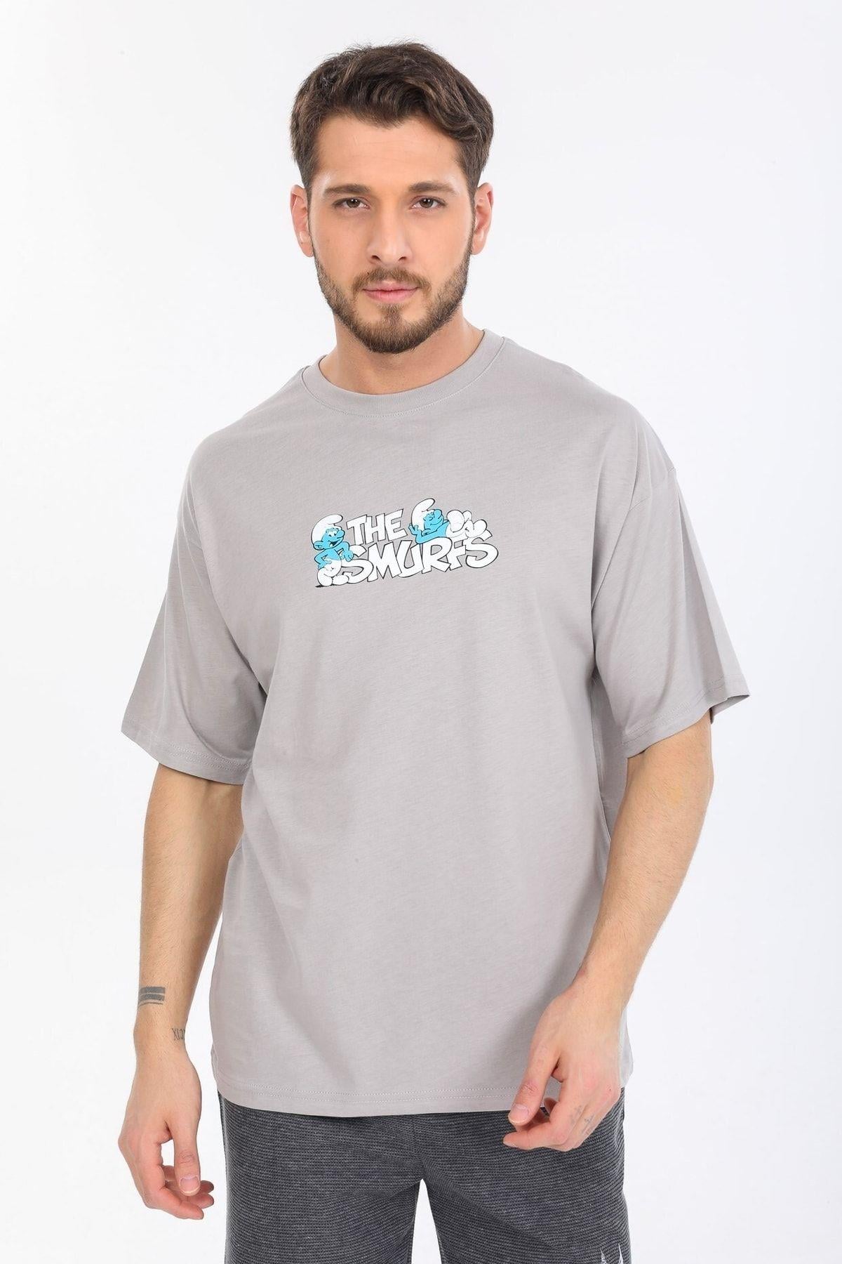 Smurfs Yazılı Gri T-shirt