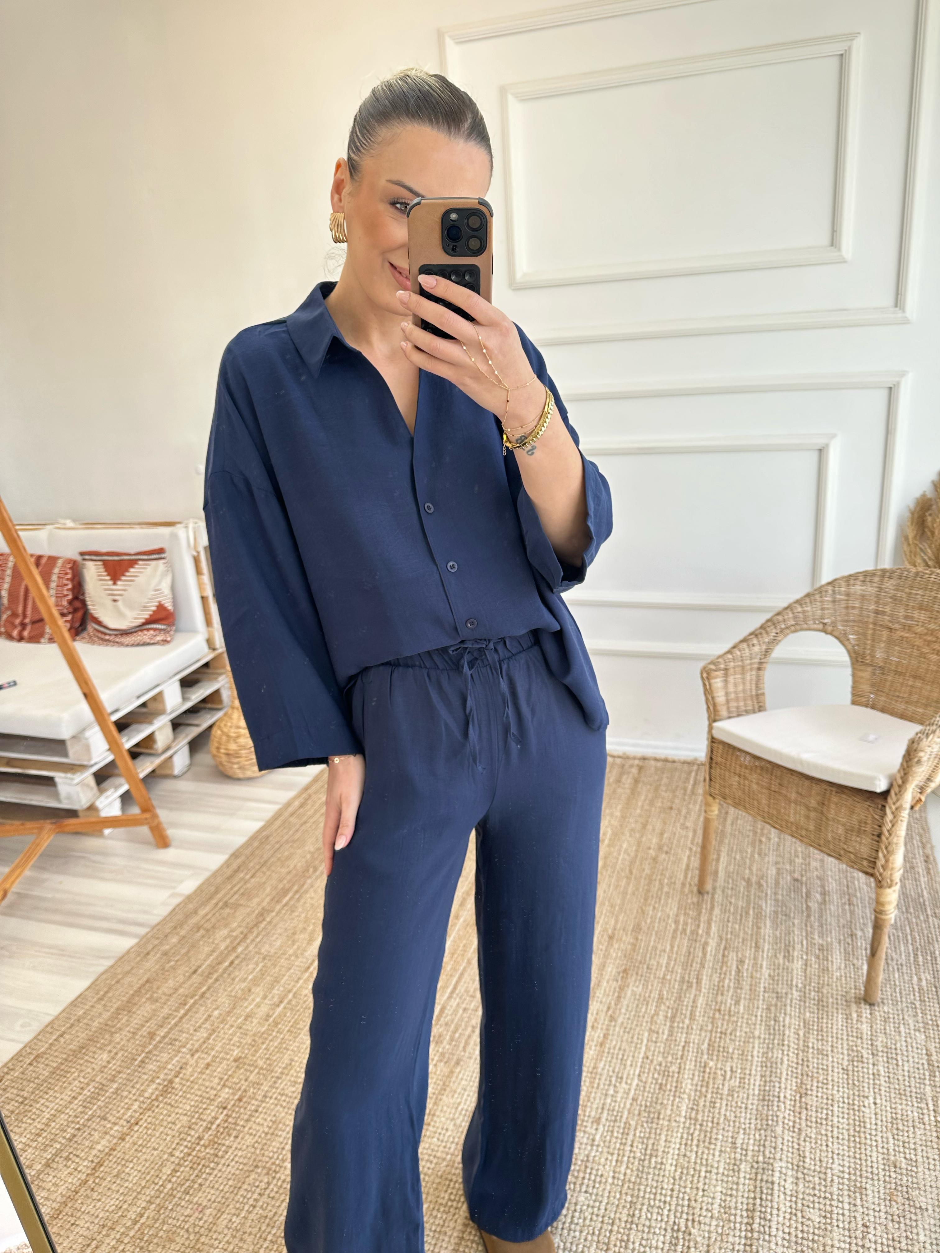Lacivert Tencel Takım
