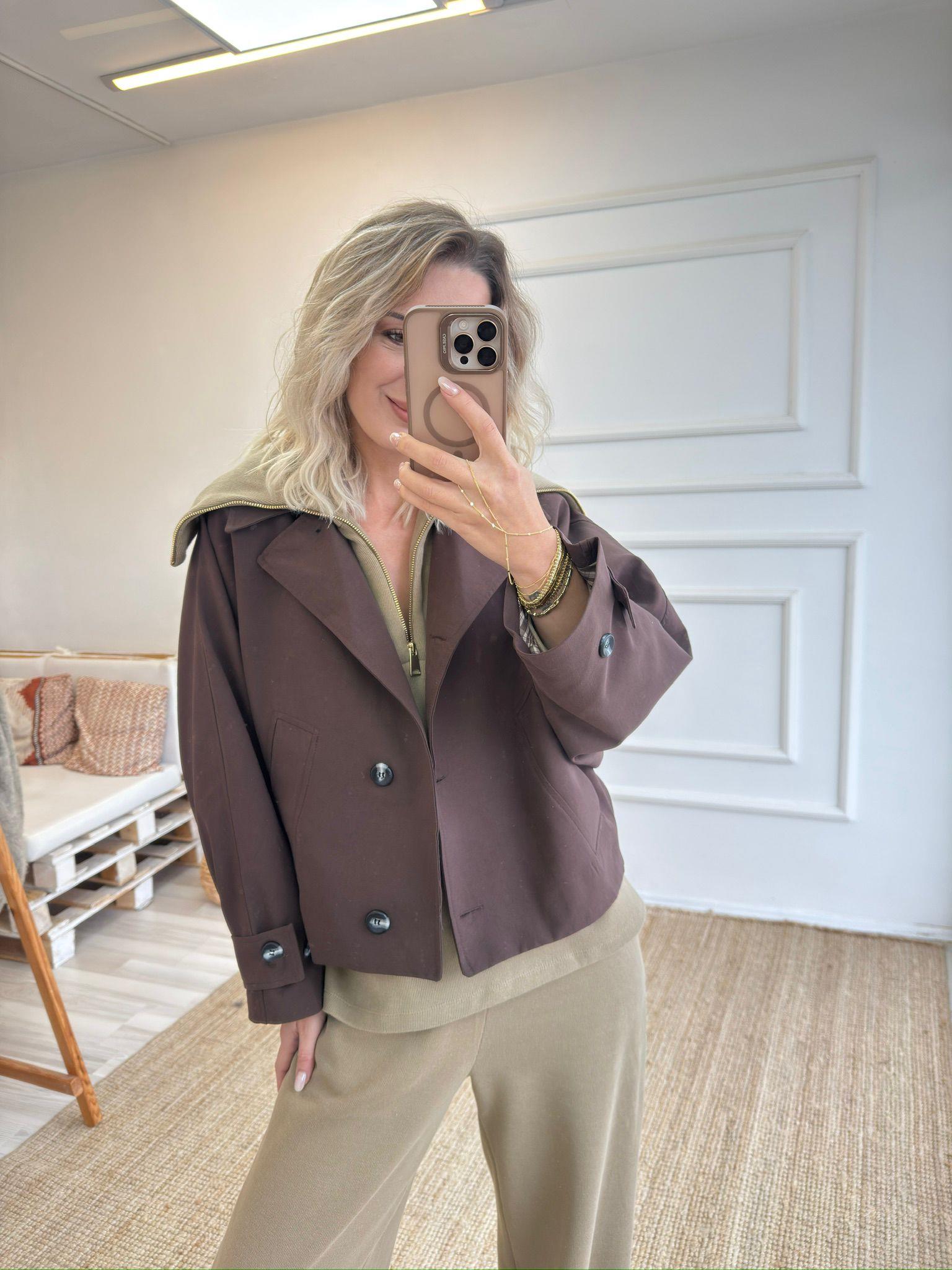 Oversize Trençkot Standart Beden Acı Kahve 