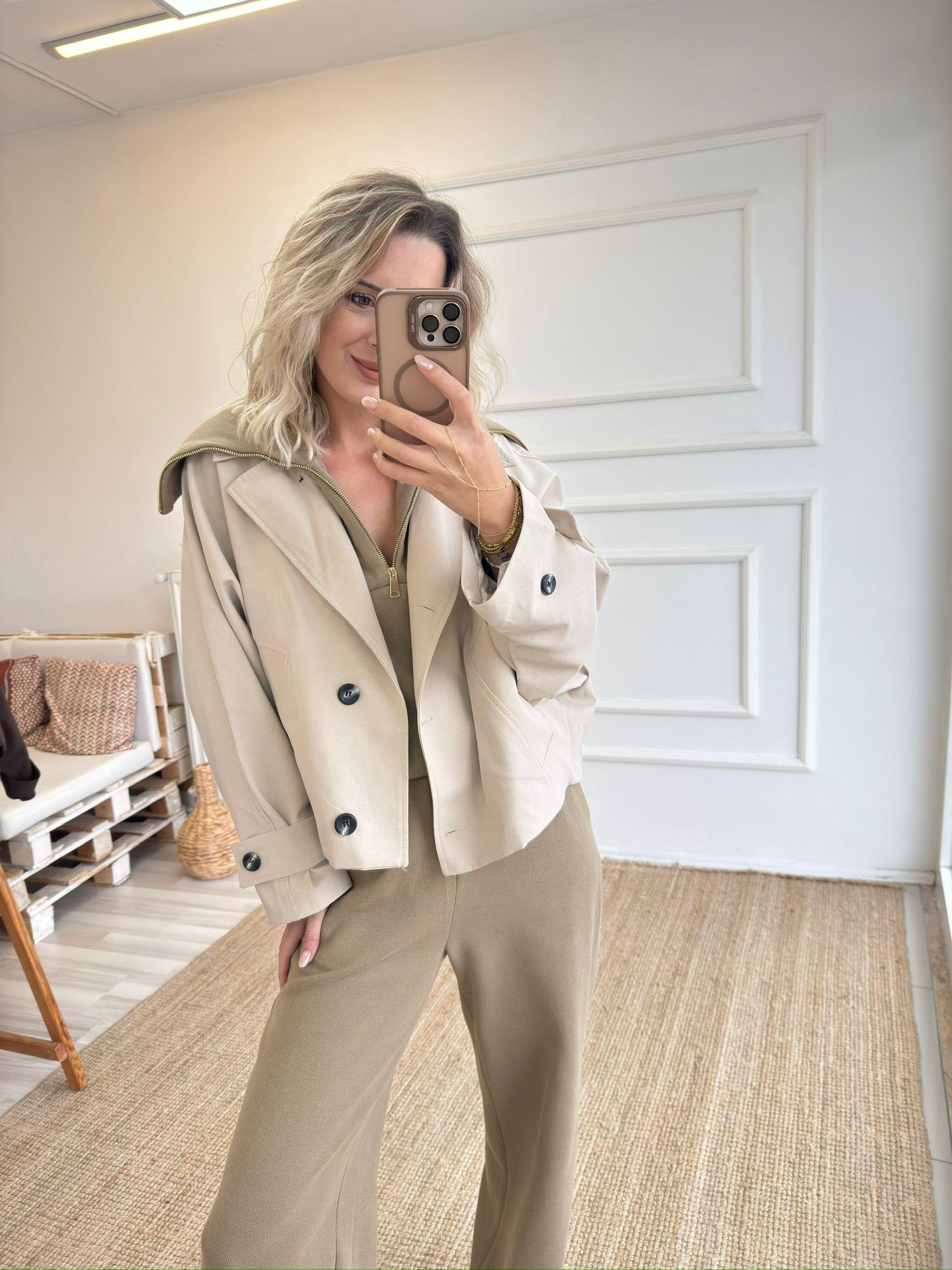 Oversize Trençkot Standart Beden Taş Rengi