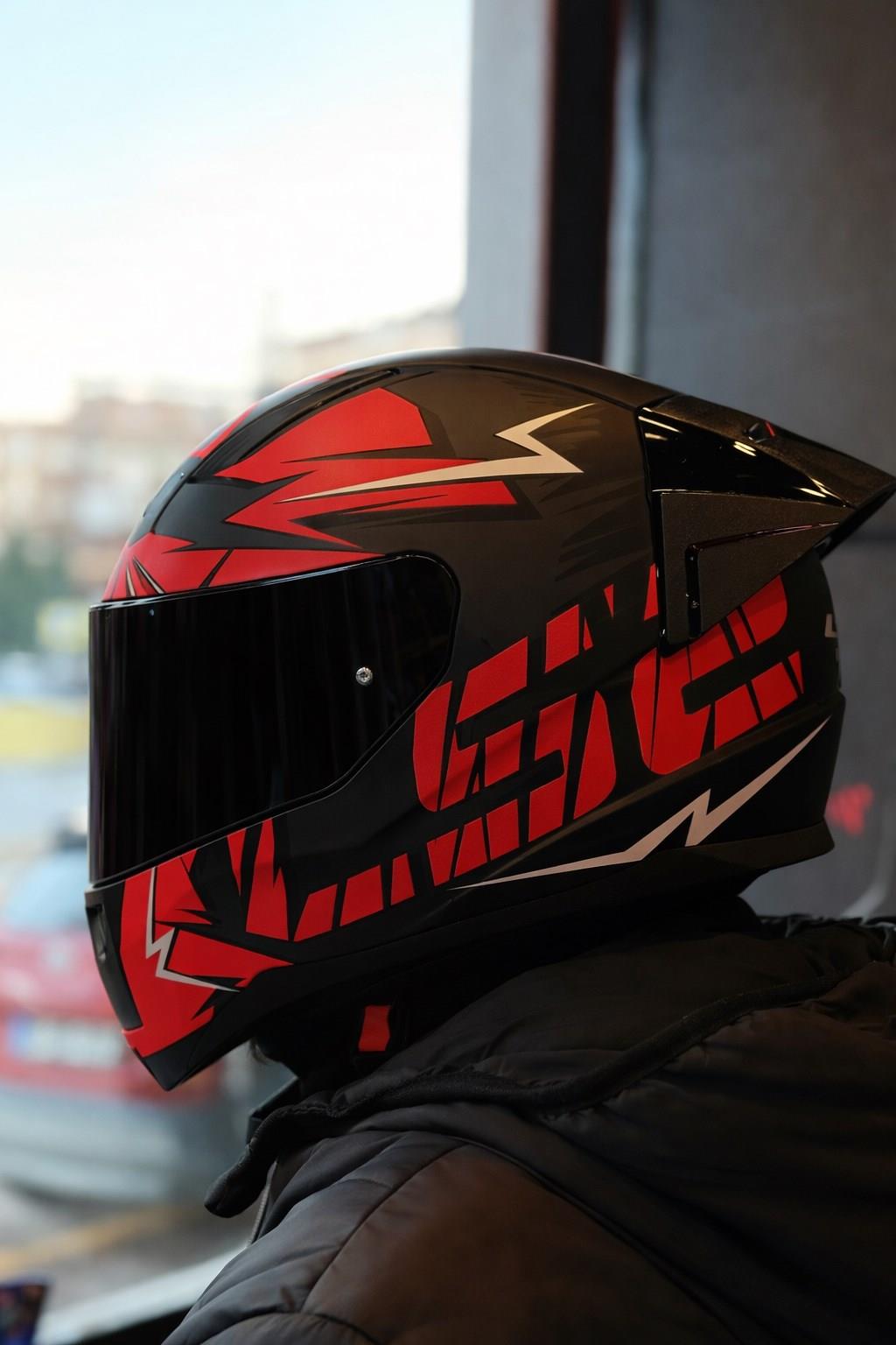AGV-LS2 RAPID 2 CROMO MAT SİYAH-KIRMIZI KASK- SİYAH VİZÖR-SPOİLER