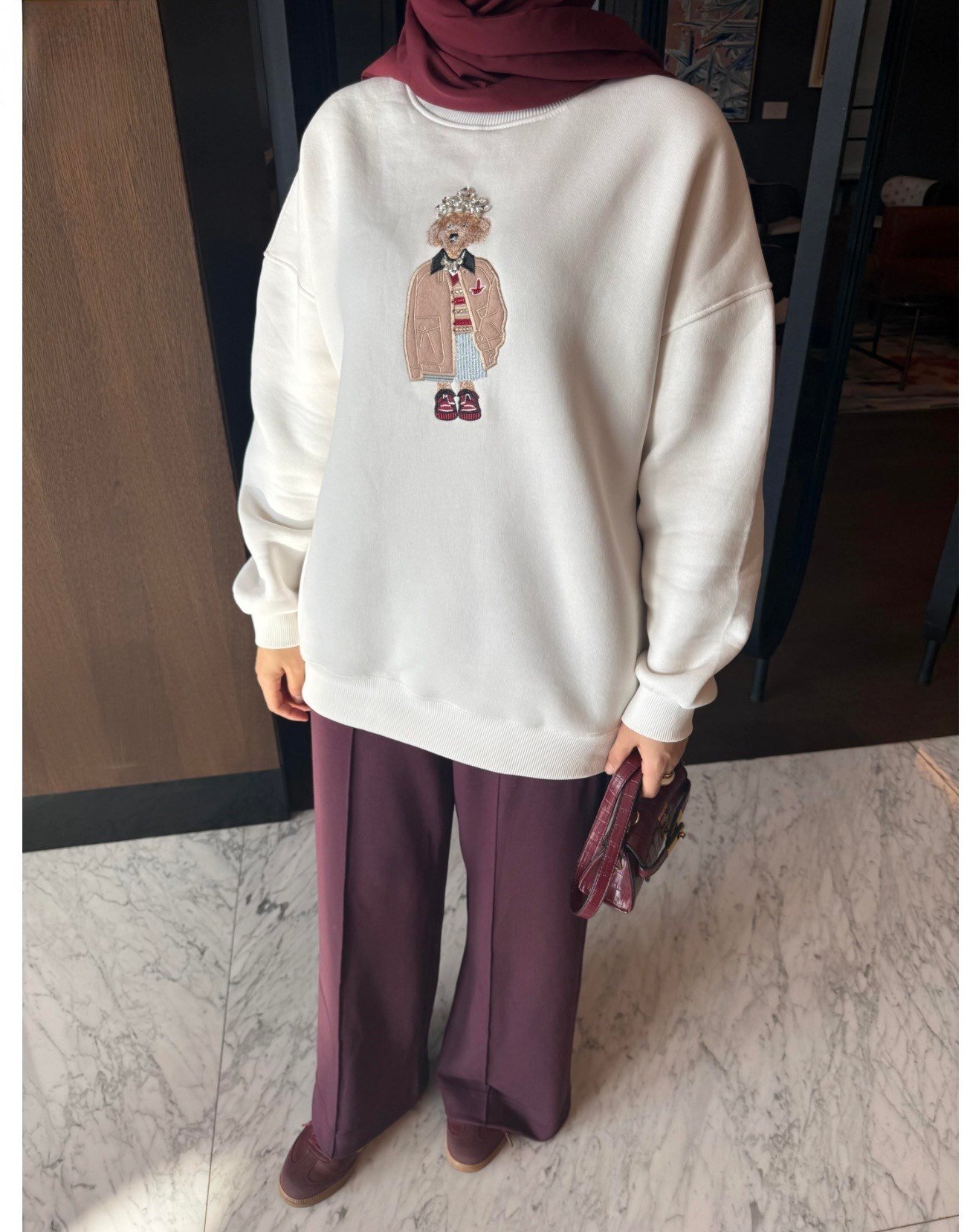 Bym taşlı sweatshirt- Beyaz