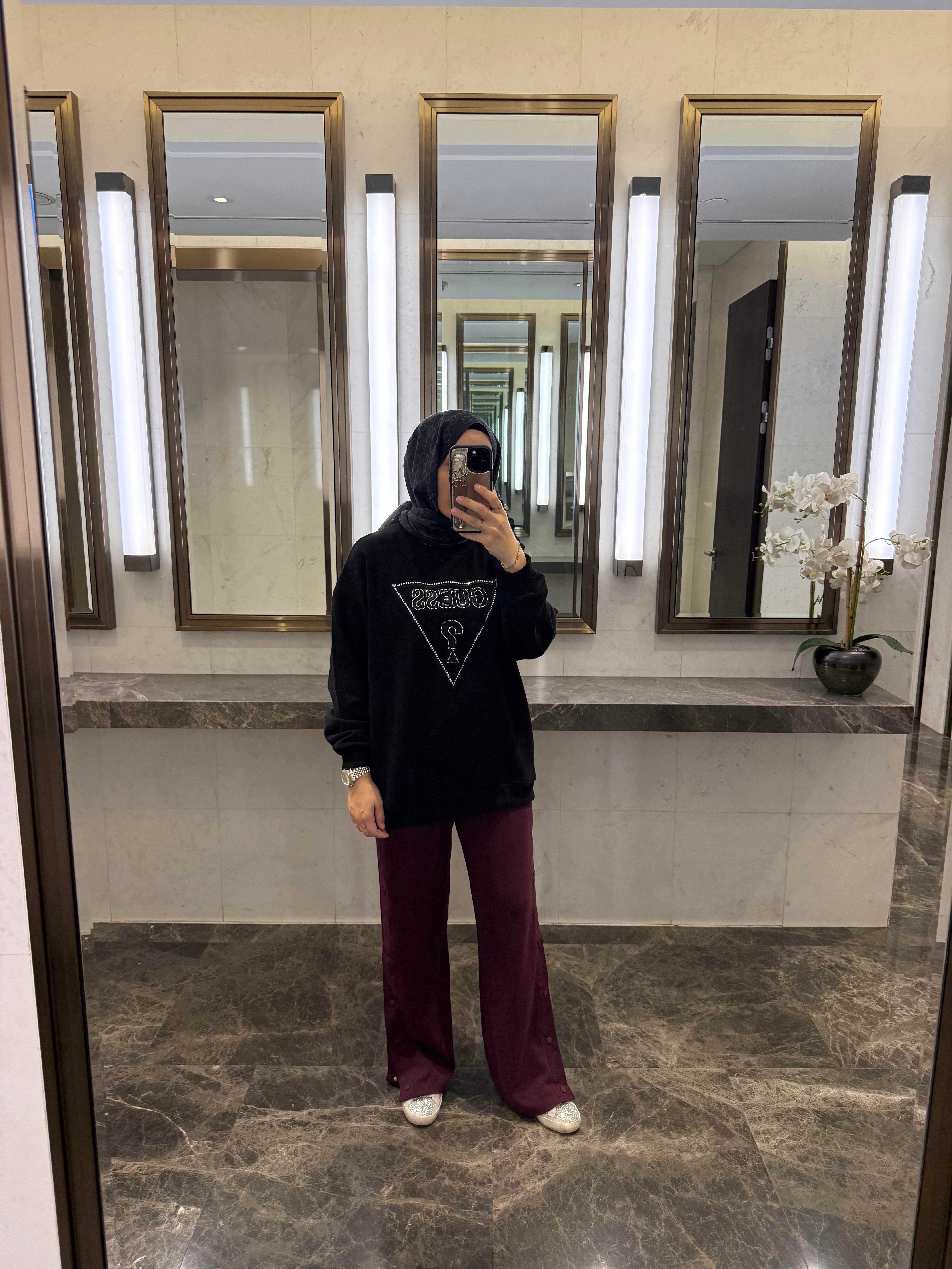 Marka Taşlı Sweat | Siyah
